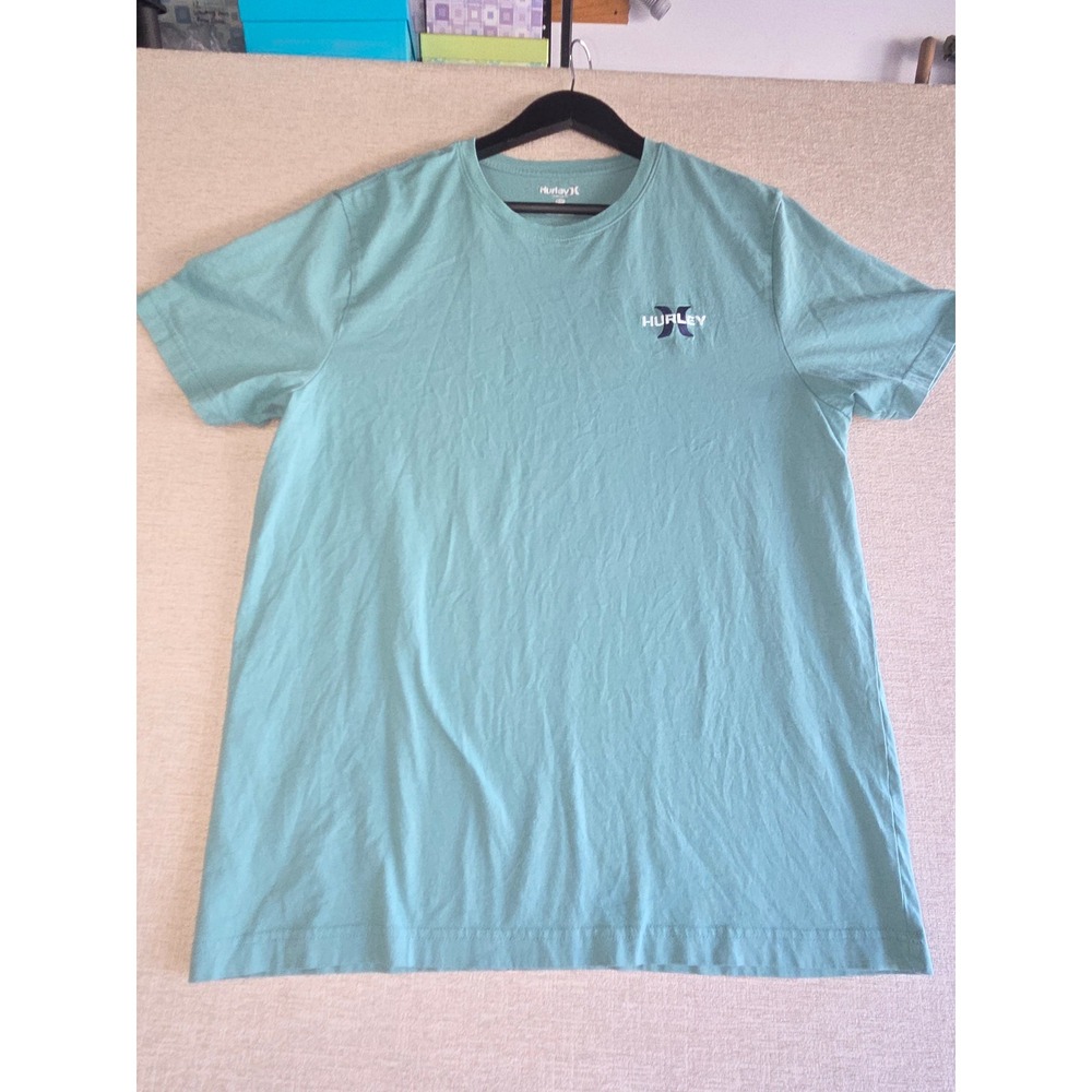 Hurley Men's Large Aqua Blue Short Sleeve Logo T-Shirt Surf Skate Casual Tee